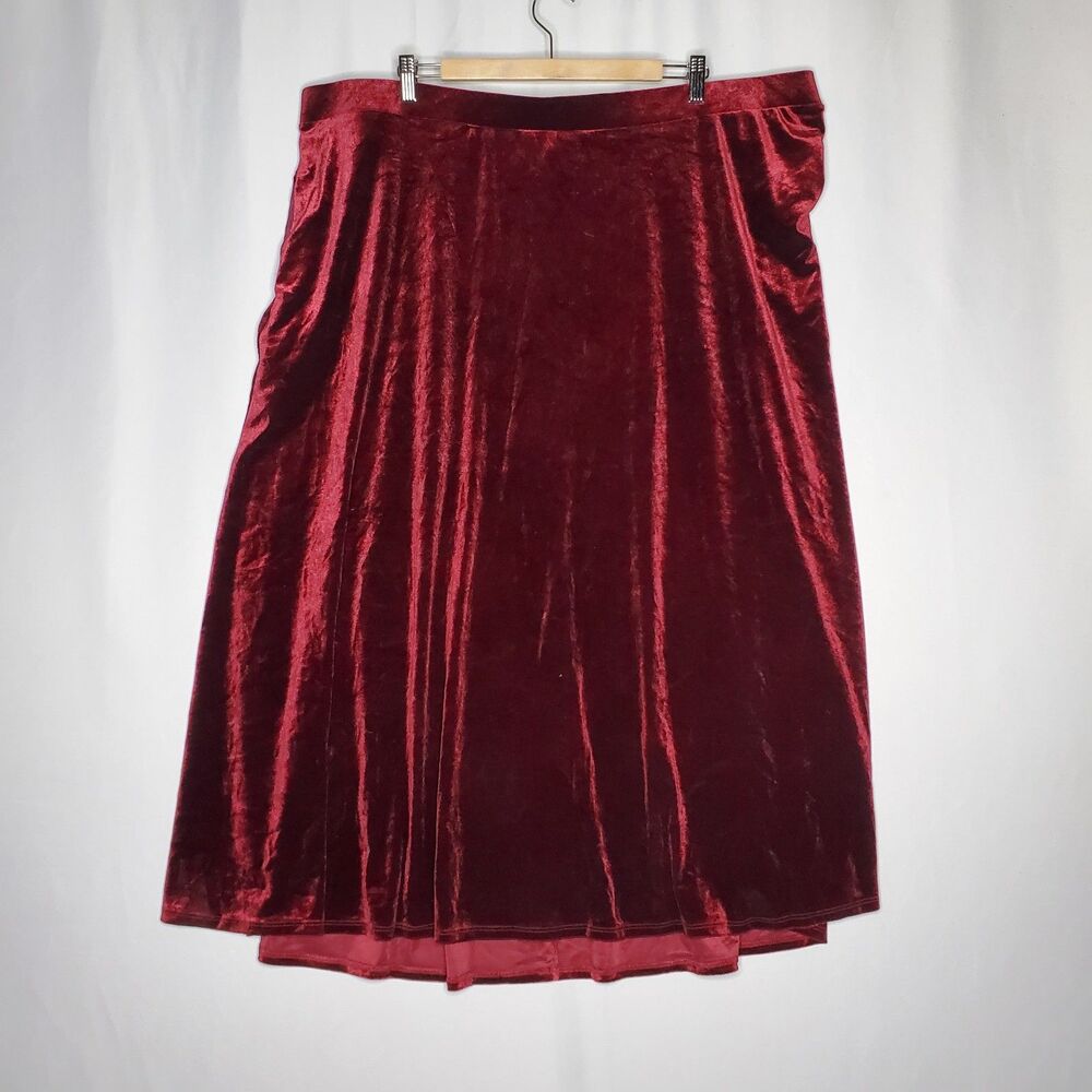 Cosmic Aura Red‎ Velvet Maxi Skirt 4X Stretch Romantic Holiday Witchy Whimsigoth